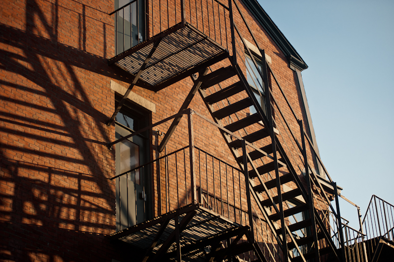long shadows on fire escape